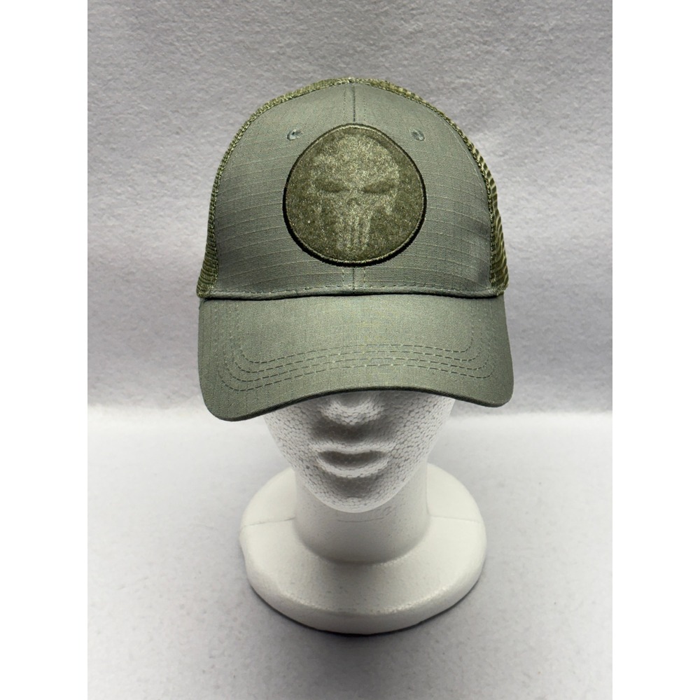 Highland Tactical Mens Olive Green Punisher Skull Patch Mesh Trucker Hat Cap